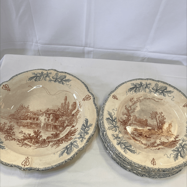 6 assiettes et 1 plat Louis XV