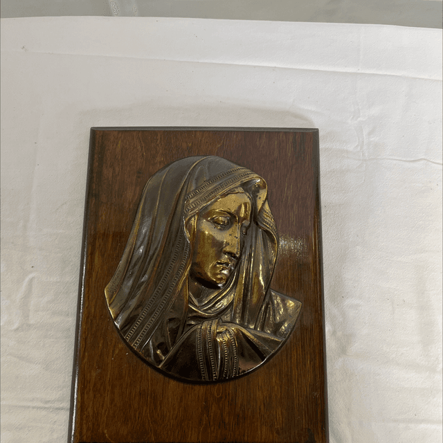 Plaque bronze signé ESCUDERO Vierge Marie